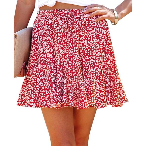 👗 2/$30 👗 Red and White Flouncy Mini Skirt with Built in Shorts sz Large - Picture 1 of 4